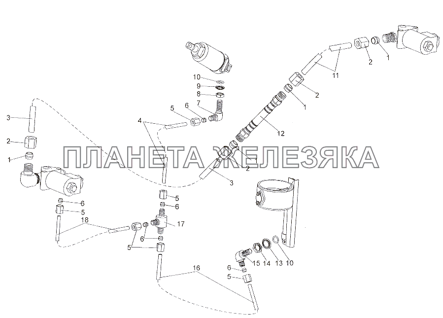 Установка трубопроводов моторного тормоза МЗКТ-6527