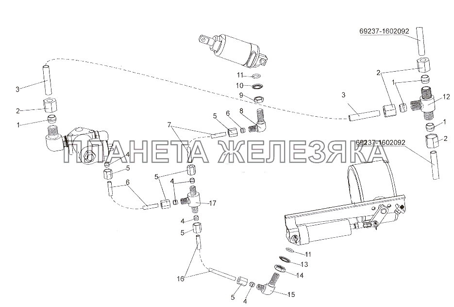 Установка трубопроводов моторного тормоза МЗКТ-6527