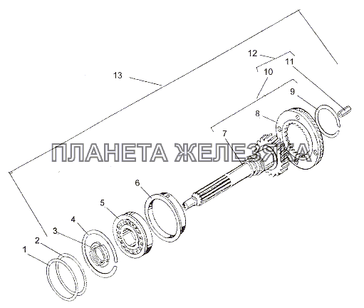 Валы и шестерни первичного вала МЗКТ-7402