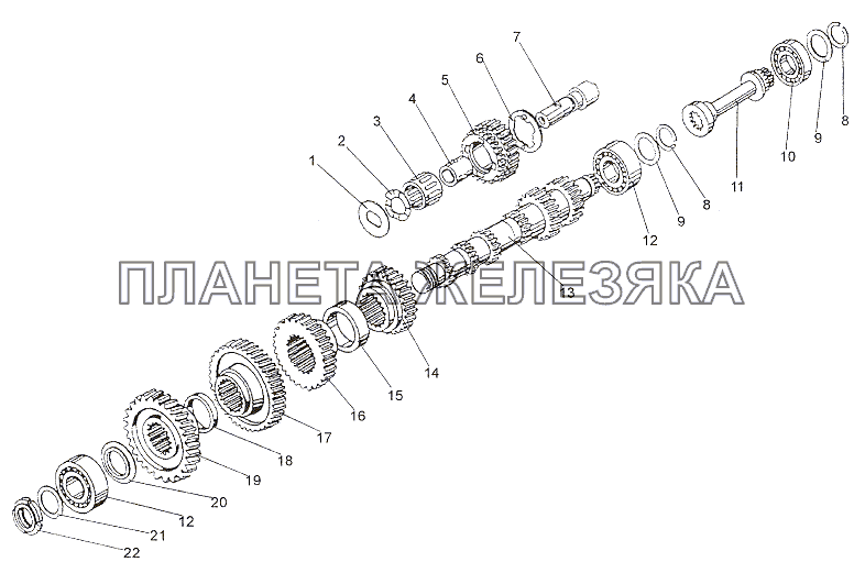 Валы и шестерни промежуточного вала МЗКТ-79011