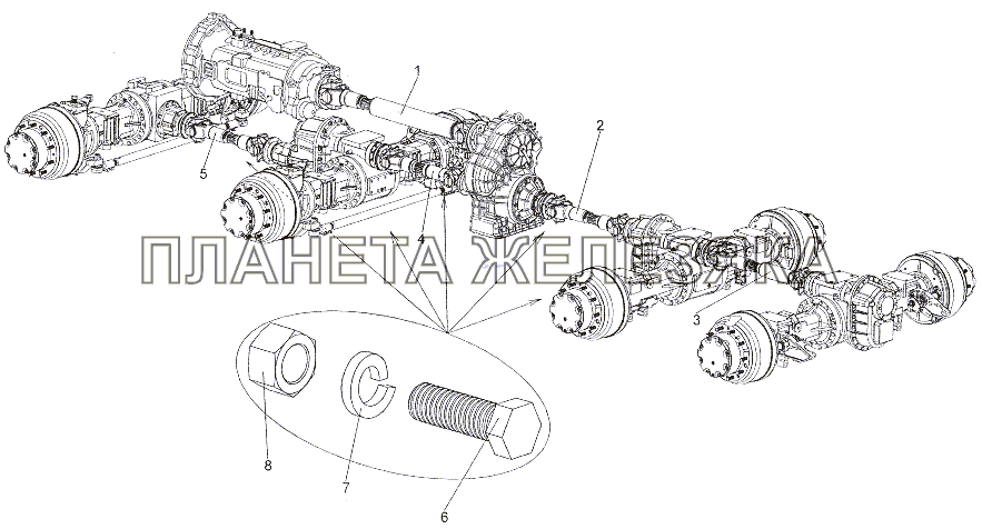 Установка карданных валов МЗКТ-7402