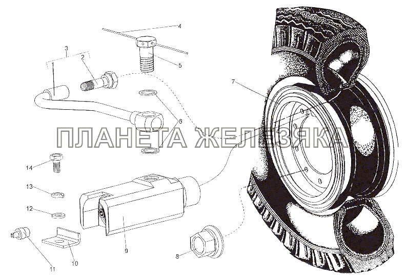 Установка колеса МЗКТ-7401