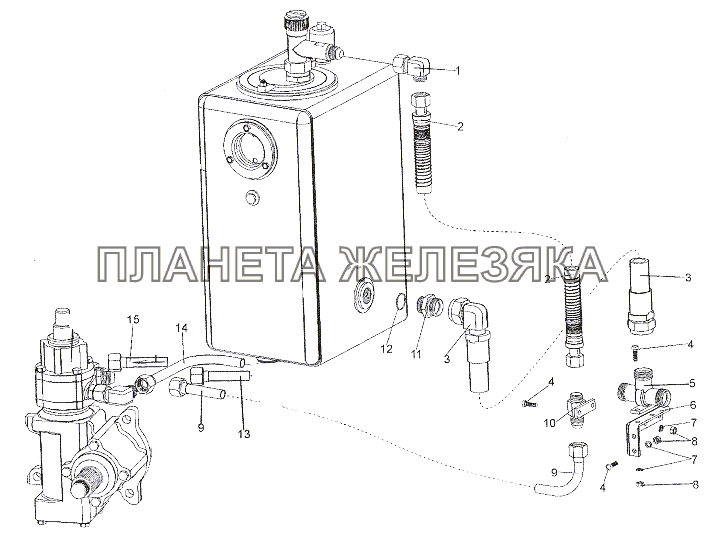 Трубопроводы и шланги бака и распределителя МЗКТ-7401