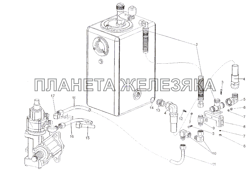 Трубопроводы и шланги бака и распределителя МЗКТ-7401