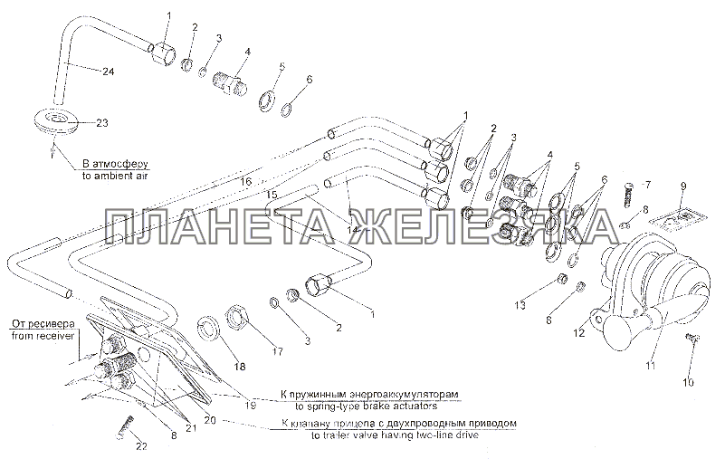 Установка крана стояночного тормоза МЗКТ-79011