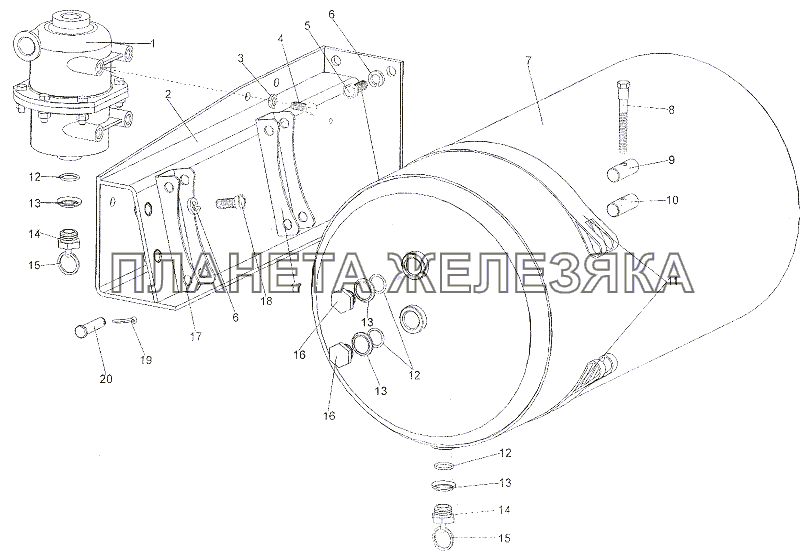 Установка ресивера заднего контура и влагомаслоотделителя МЗКТ-7402