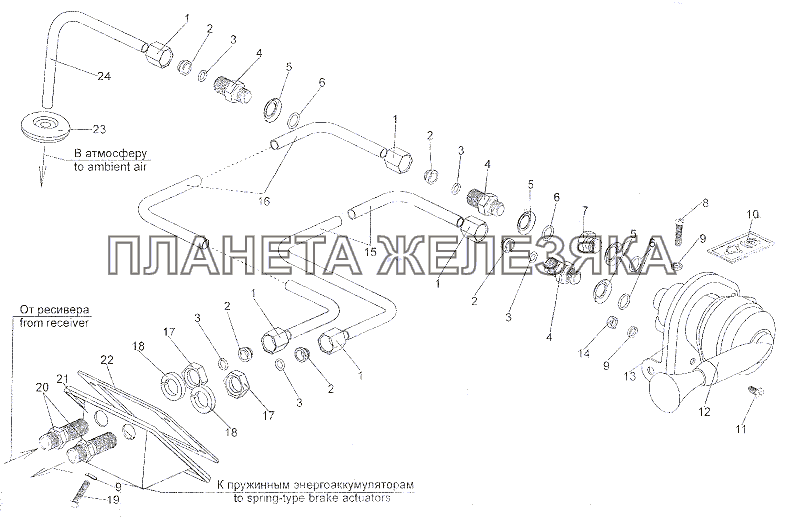 Установка крана стояночного тормоза МЗКТ-7401