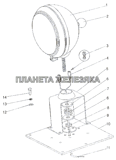 Установка фары-прожектора МЗКТ-79011