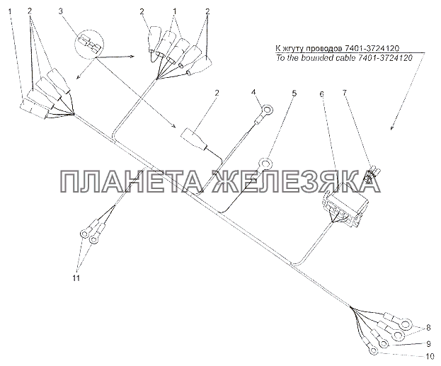 Жгут проводов 65151-3724262, 65151-3724262-01, 692374-3724262 МЗКТ-7402