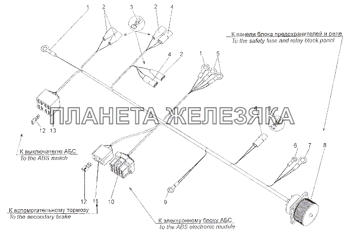 Жгут проводов АБС в кабине 692374-3724901 МЗКТ-7402