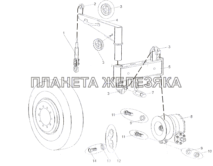 Установка подъемника запасного колеса МЗКТ-7401