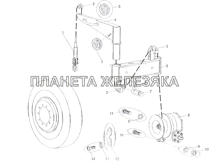 Установка подъемника запасного колеса МЗКТ-6527