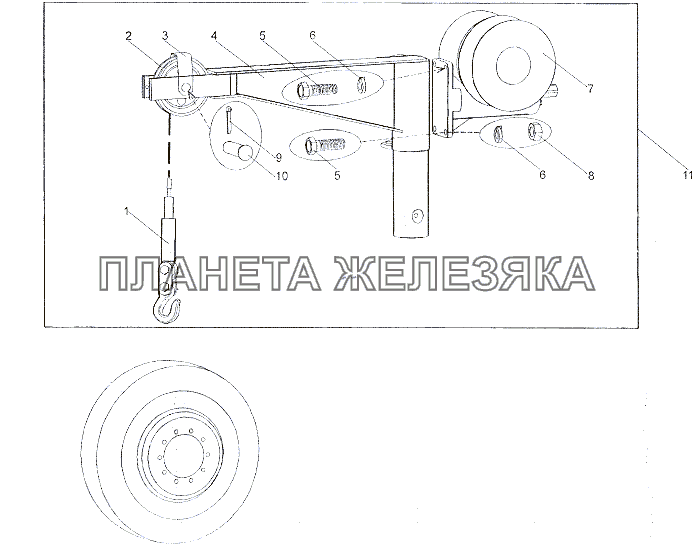 Установка подъемника запасного колеса МЗКТ-79011