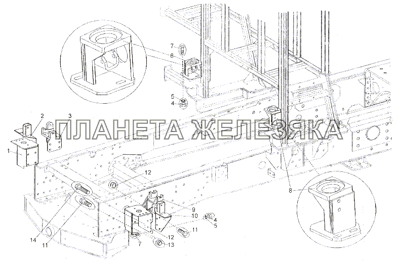 Установка кронштейнов подвески МЗКТ-6527