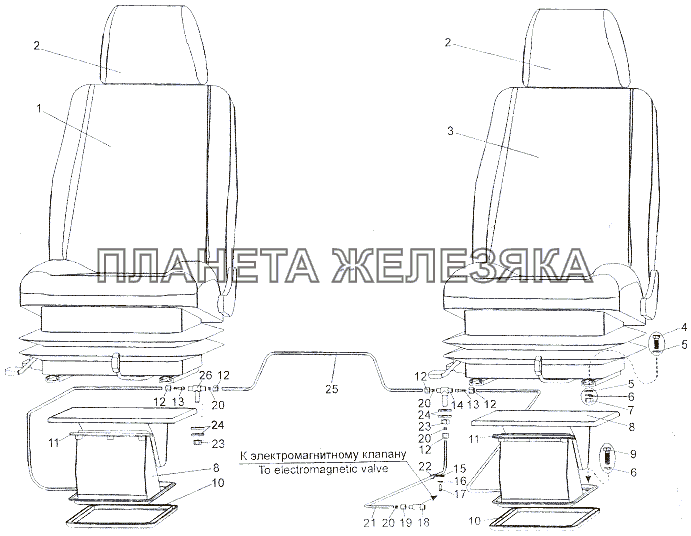 Установка и пневмопитание сидений МЗКТ-7402