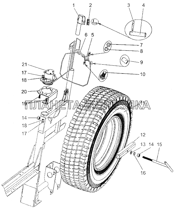 Установка подъемника запасного колеса МЗКТ-700600-011