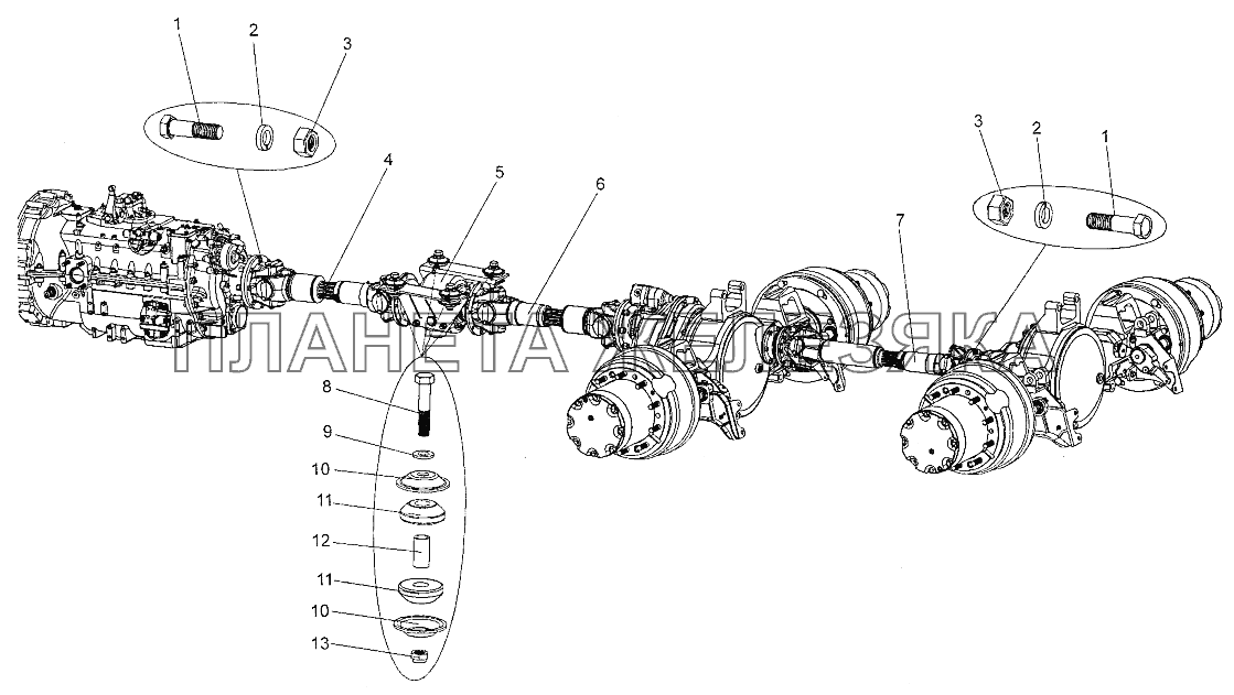 Установка валов карданных МЗКТ-700600-011