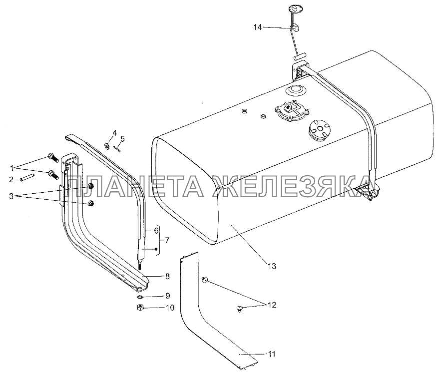 Установка топливного бака МЗКТ-700600-011