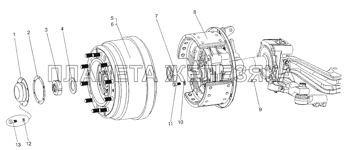 Установка ступицы и тормозного механизма МЗКТ-700600-011