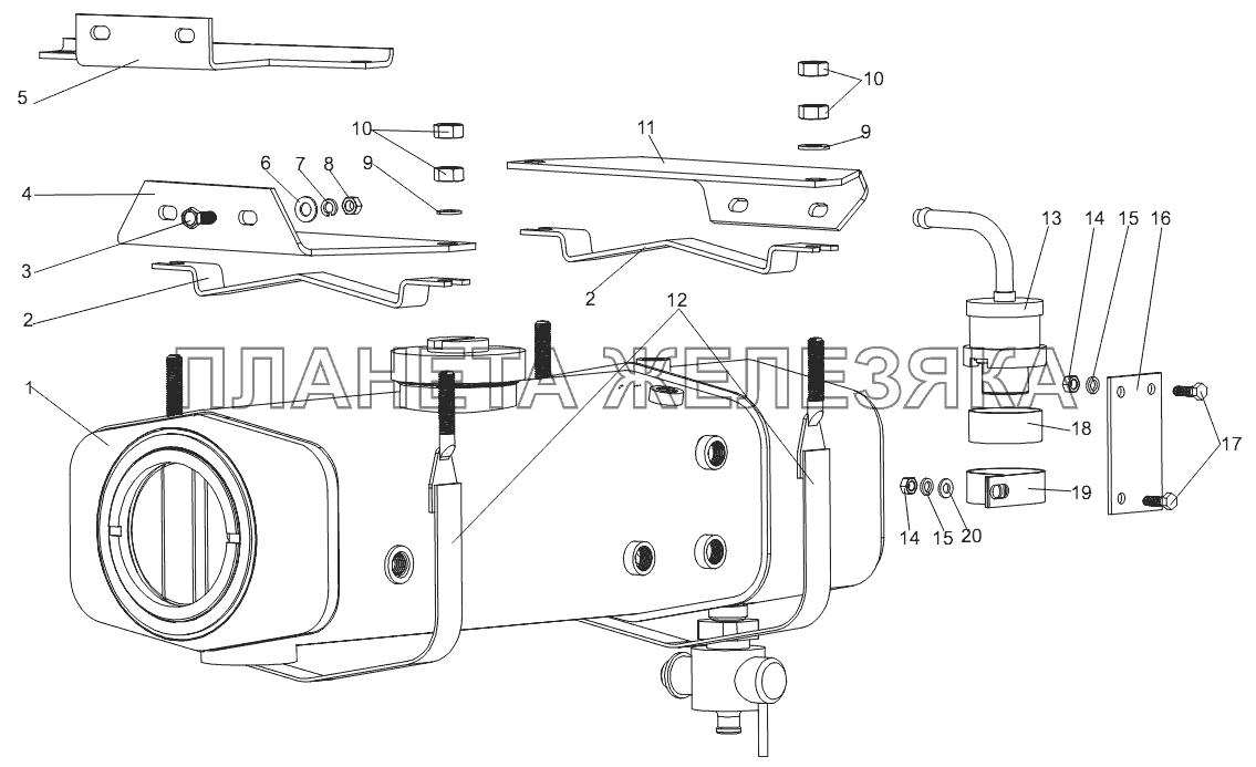 Установка бачка расширительного и редукционного клапана МЗКТ-74131