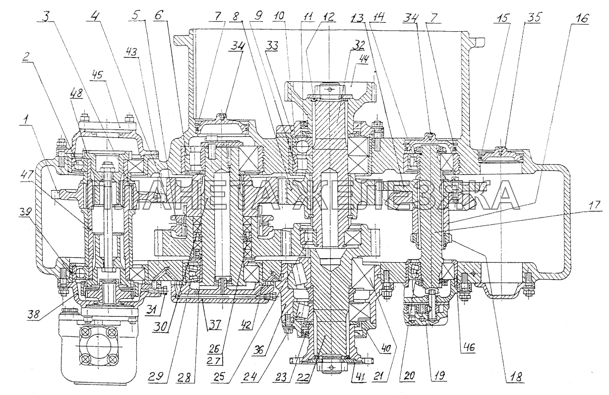 Гидротрансформатор, механизмы редуктора и переключения коробки передач, подвеска ГМП МЗКТ-74131