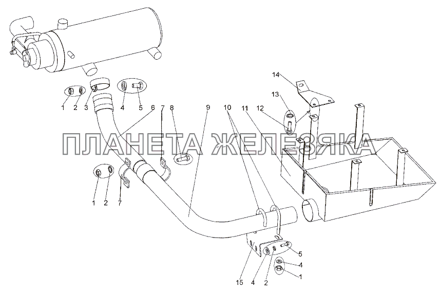 Система выхлопа подогревателя (ПЖД) МЗКТ-74171