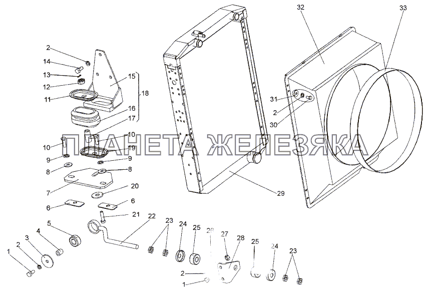 Установка радиатора МЗКТ-74171