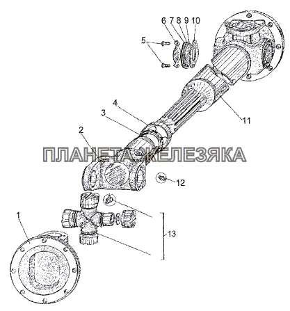 Вал карданный 80071-2227010 МЗКТ-74171