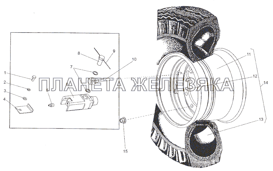 Установка колеса МЗКТ-74171