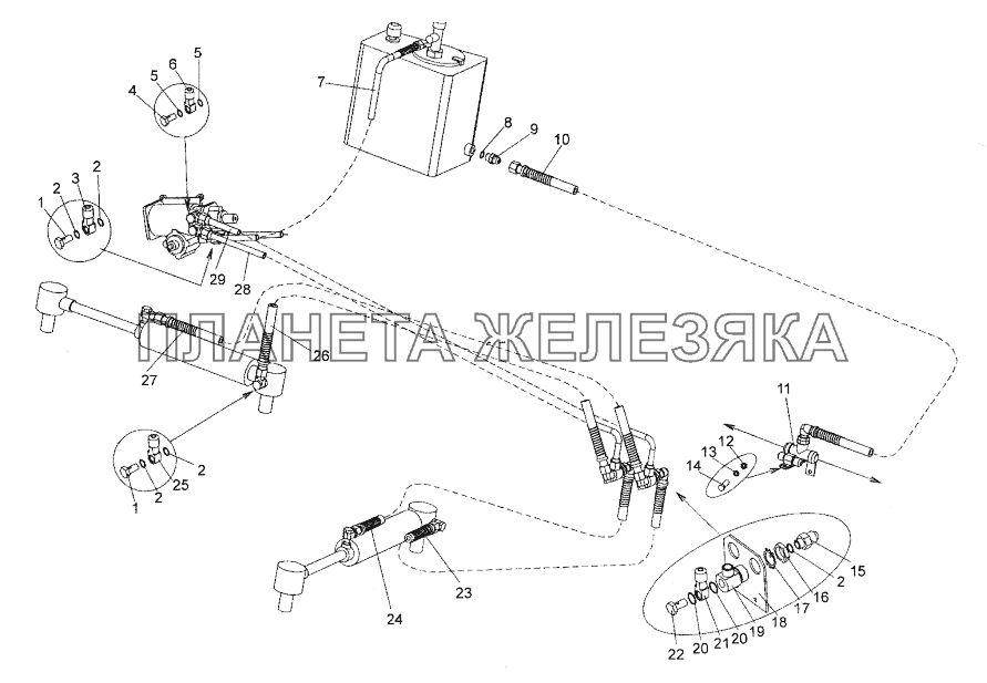 Трубопроводы и шланги рулевого механизма, бака и цилиндров МЗКТ-74171