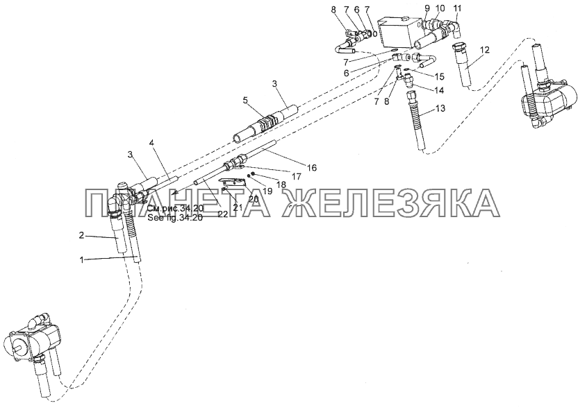 Трубопроводы и шланги блока клапанов и насосов МЗКТ-74171