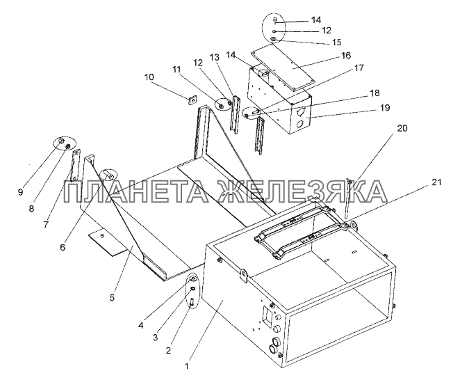 Крепление контейнера аккумуляторных батарей МЗКТ-74171