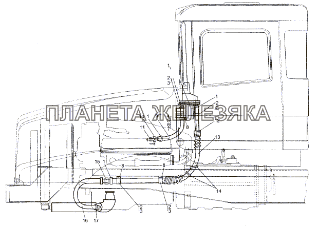 Установка трубопроводов отопителя МЗКТ-74171