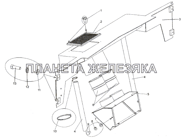 Установка воздухозаборника отопителя МЗКТ-74171