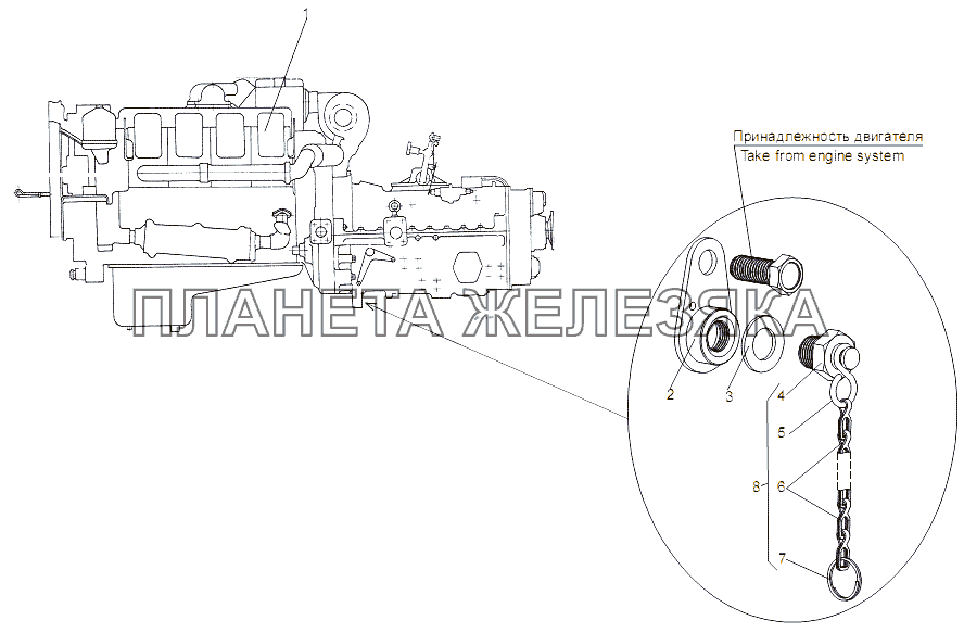 Двигатель в состоянии установки на шасси МЗКТ-751652