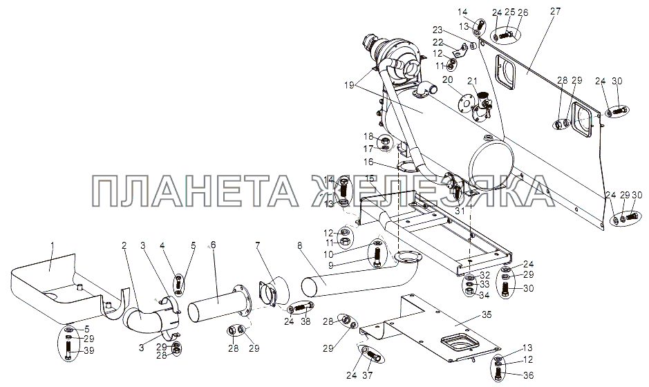 Установка подогревателя и выхлопных труб МЗКТ-79091