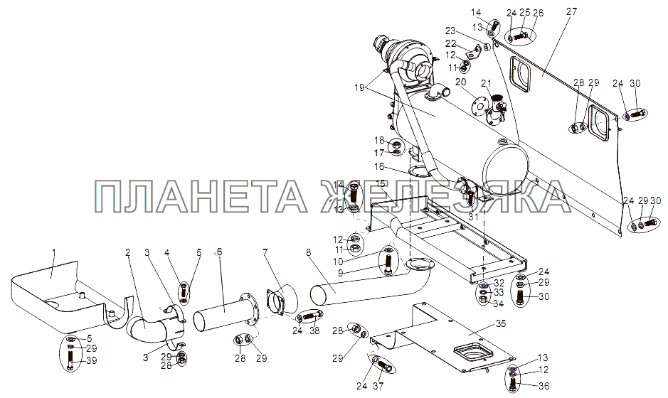 Установка подогревателя и выхлопных труб МЗКТ-751652