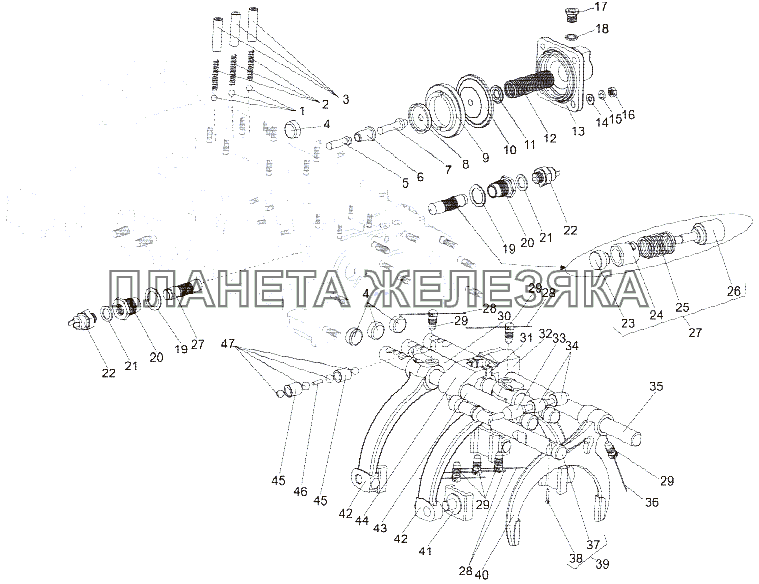 Установка вилок переключения передач МЗКТ-7429