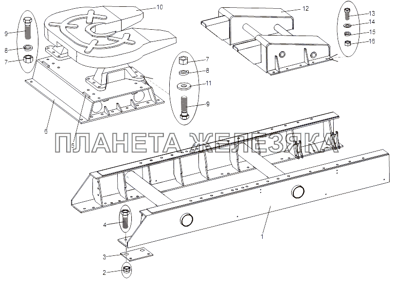 Установка седельного устройства МЗКТ-79091