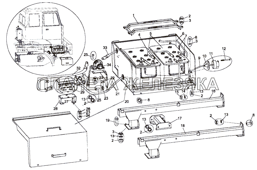 Установка аккумуляторных батарей и контейнера МЗКТ-79092 (нов.)