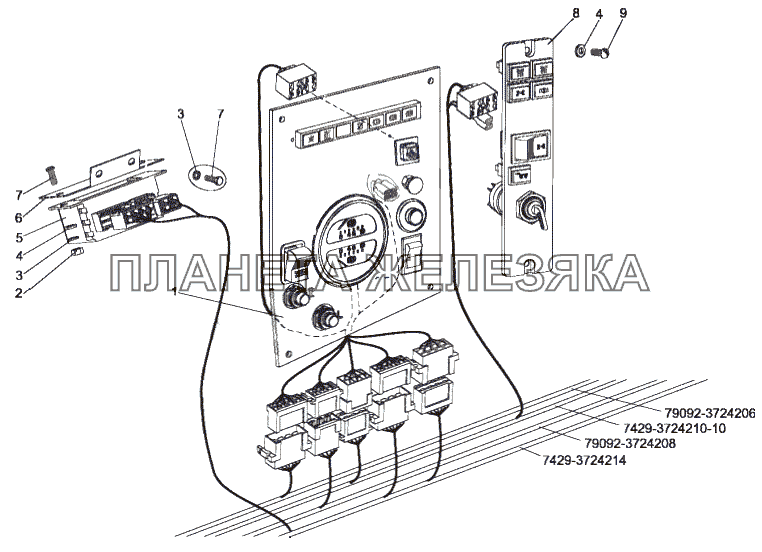 Установка панели приборов шасси и панели переключателей МЗКТ-79092 (нов.)