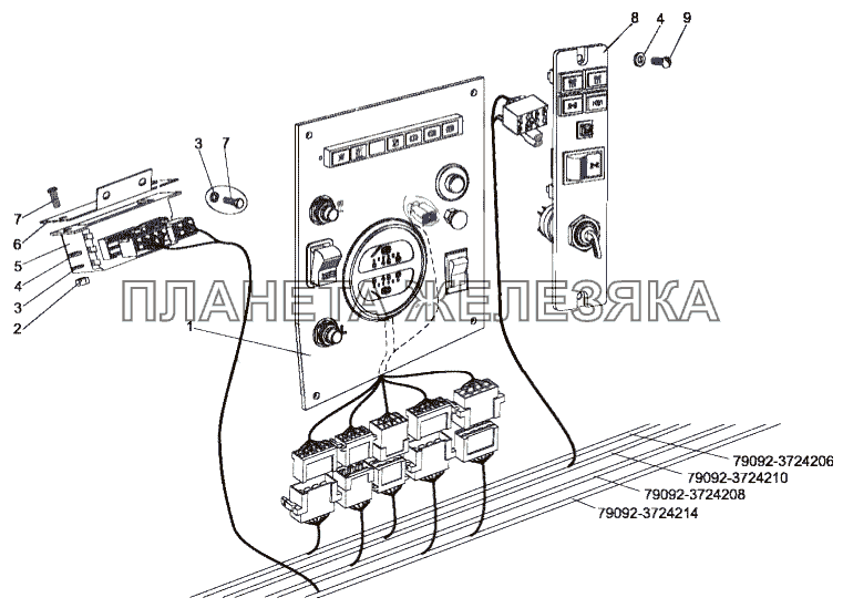 Установка панели приборов шасси и панели переключателей МЗКТ-79091