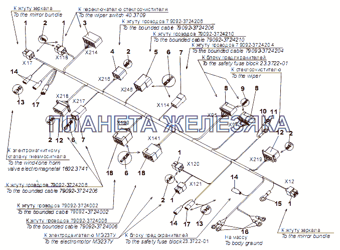 Жгут проводов №3 в кабине 79092-3724208 МЗКТ-79091