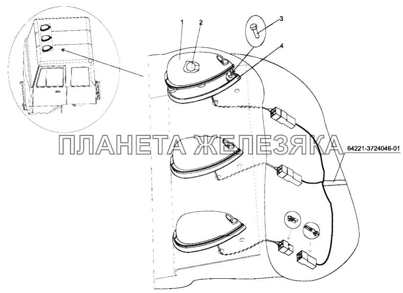 Установка фонарей знака автопоезда МЗКТ-7429