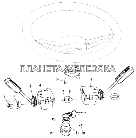 Установка переключателей на рулевой колонке МЗКТ-79092 (нов.)