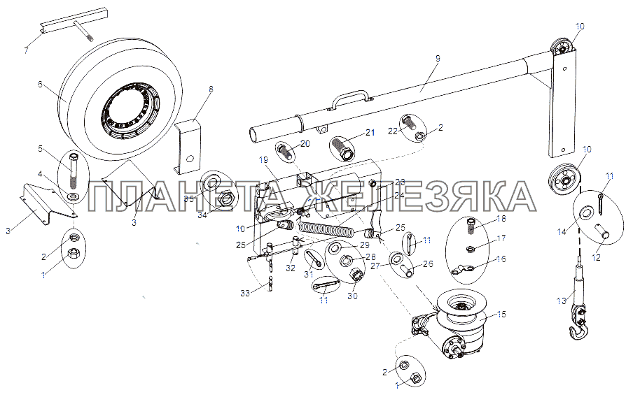 Установка подъемника запасного колеса МЗКТ-79092 (нов.)