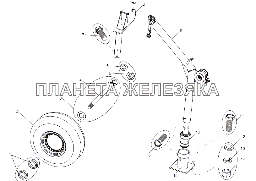 Установка подъемника запасного колеса МЗКТ-79096