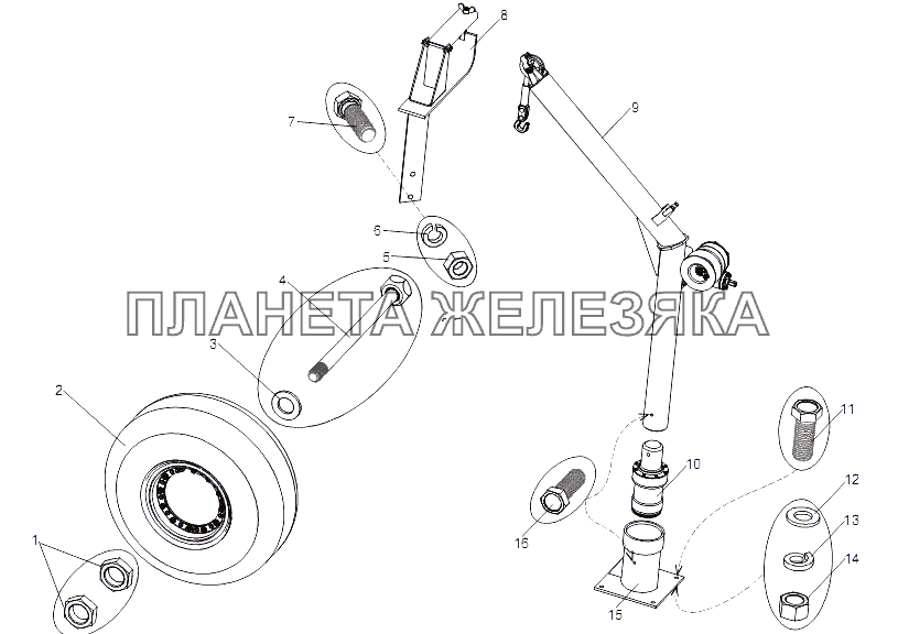 Установка подъемника запасного колеса МЗКТ-79091