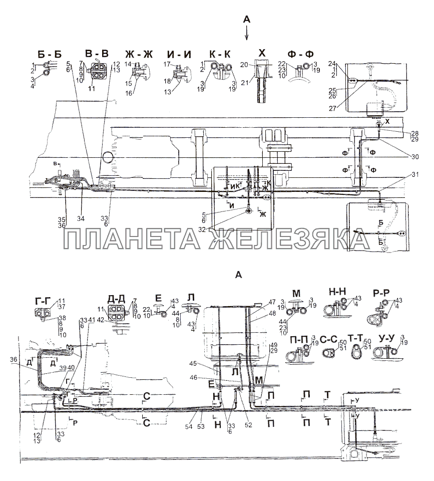 Установка топливопроводов МЗКТ-74296 Установка топливопроводов МЗКТ-74296