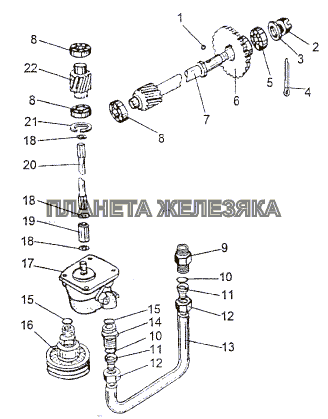 Привод масляного насоса раздаточной коробки МЗКТ-74296